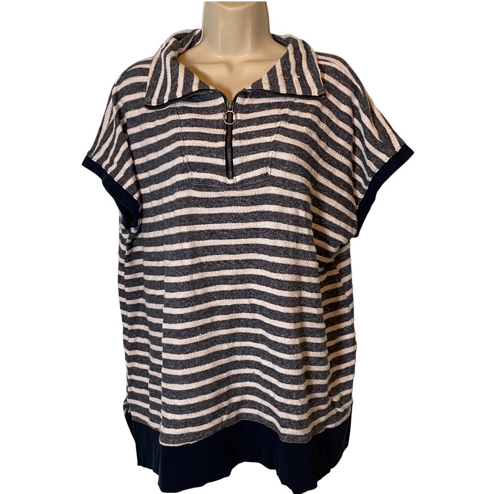 Cato Womens Striped Tunic Top Size 18/20W Zipper Detail‎ Nautical Preppy Classic